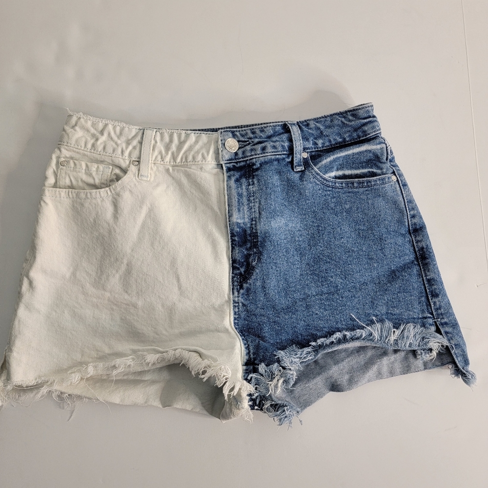 Guess Sz 29 Denim Shorts High Rise 2 Tone Fray Vintage 90s Y2K